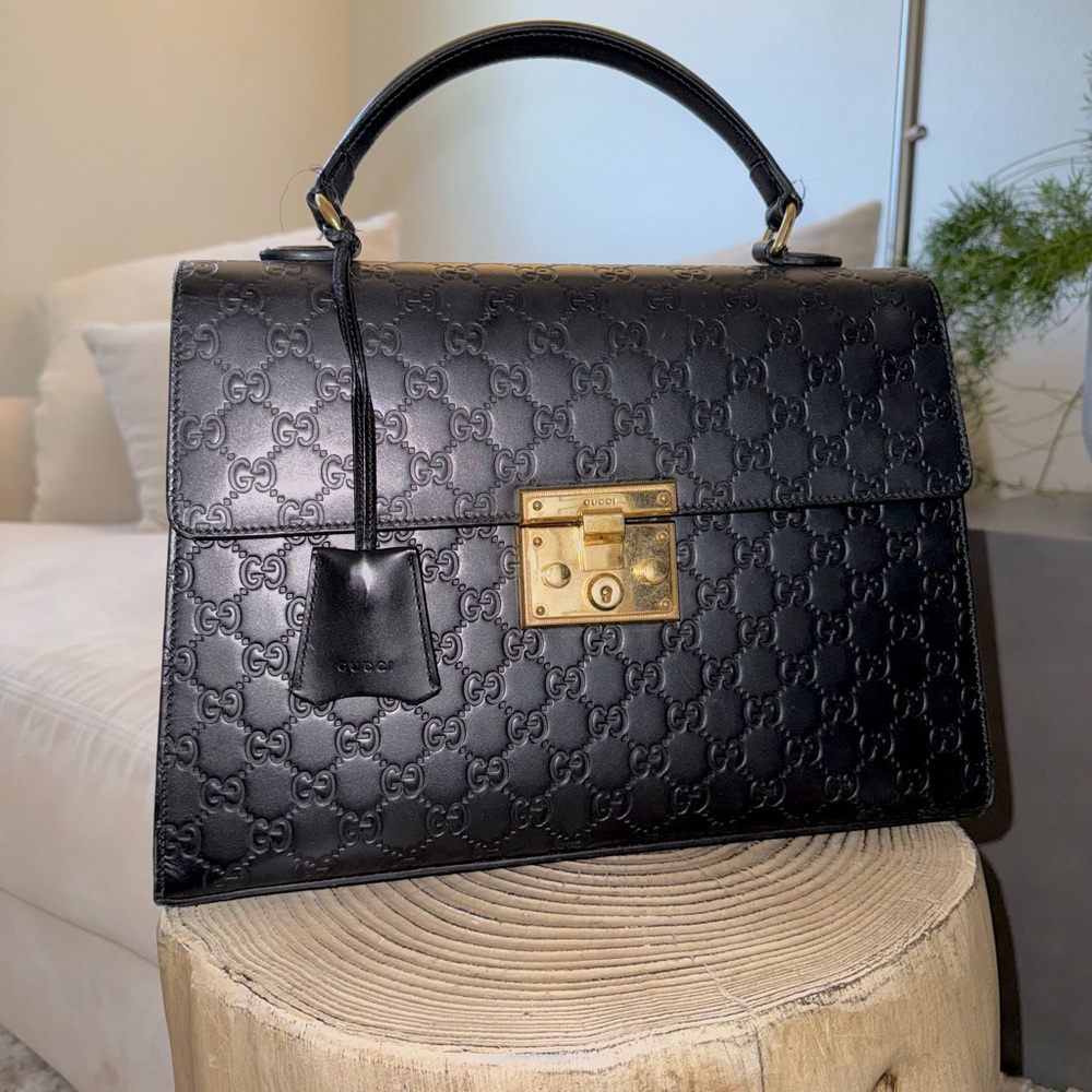 Rare Gucci Supreme Canvas Padlock Top Handle Bag & Strap